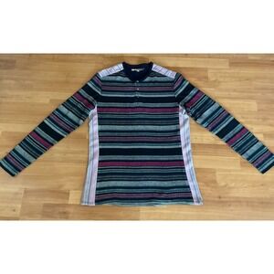 Mr Turk Bryant Henley Mens size Small Multicolor Stripe Knit Long Sleeve Top